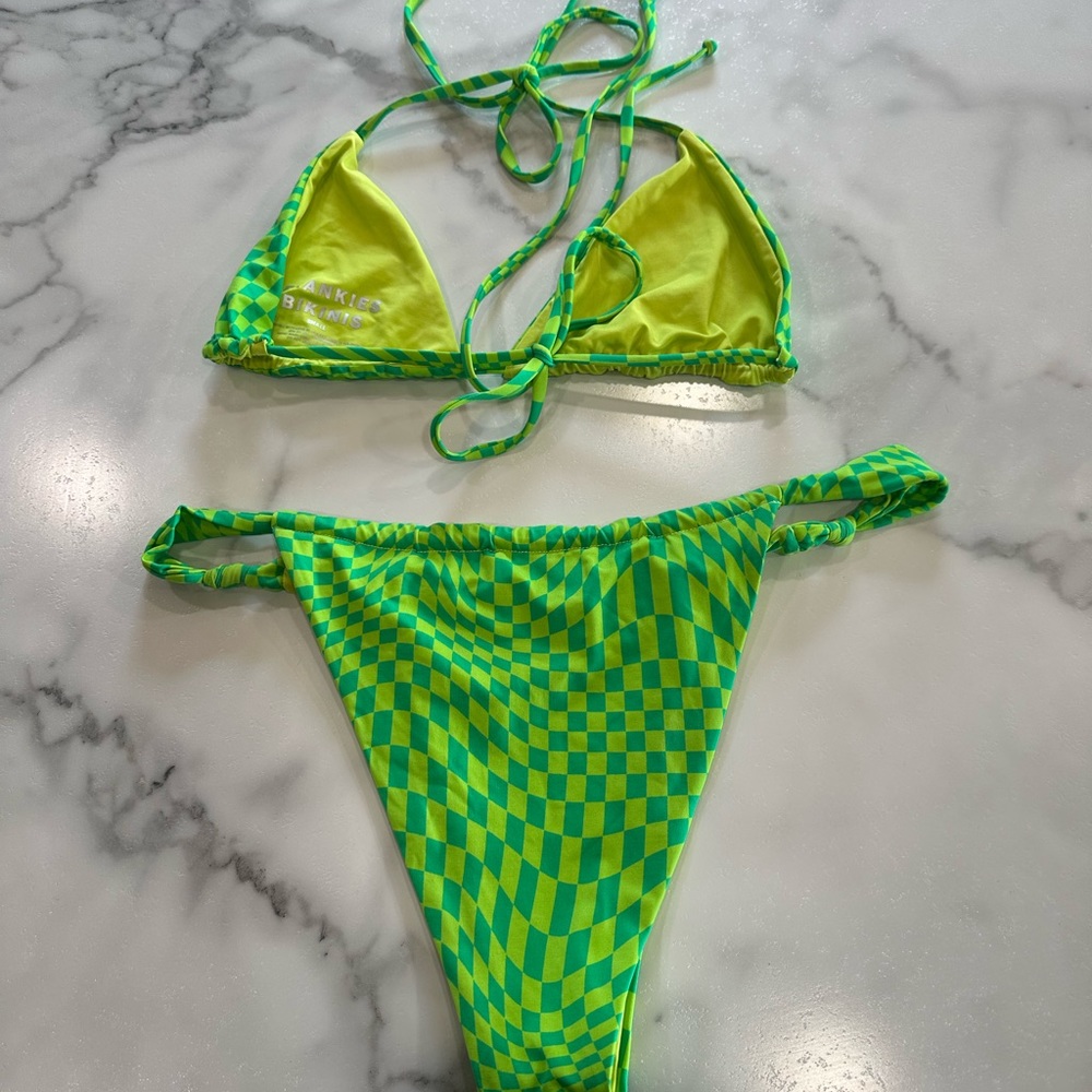 Frankie's Bikinis Neon Green Checkered Bikini - Picture 5 of 6